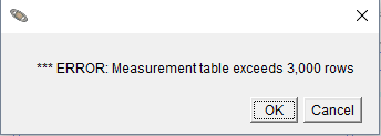 Error message: Measurement table exceeds 3000 rows